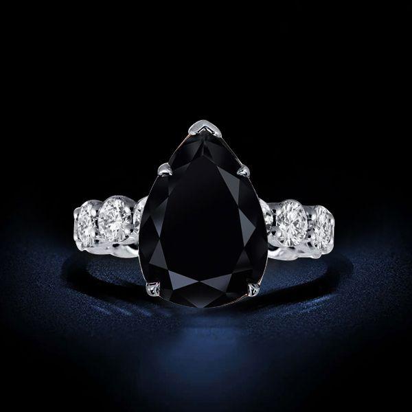 Black Sapphire Pear Cut Engagement Ring - 925 Sterling Silver Promise Ring