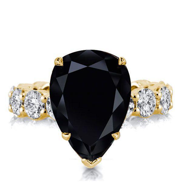 Black Sapphire Pear Cut Engagement Ring - 925 Sterling Silver Promise Ring