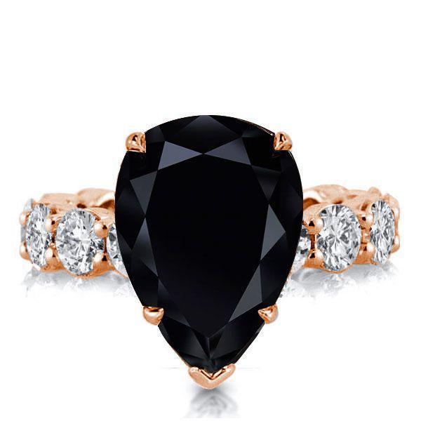 Black Sapphire Pear Cut Engagement Ring - 925 Sterling Silver Promise Ring