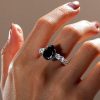 Black Sapphire Pear Cut Engagement Ring - 925 Sterling Silver Promise Ring