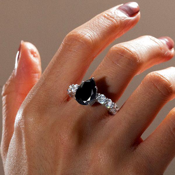 Black Sapphire Pear Cut Engagement Ring - 925 Sterling Silver Promise Ring