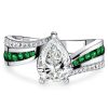 Bypass Pear Shaped Emerald and Sapphire Engagement Ring in Sterling Silver