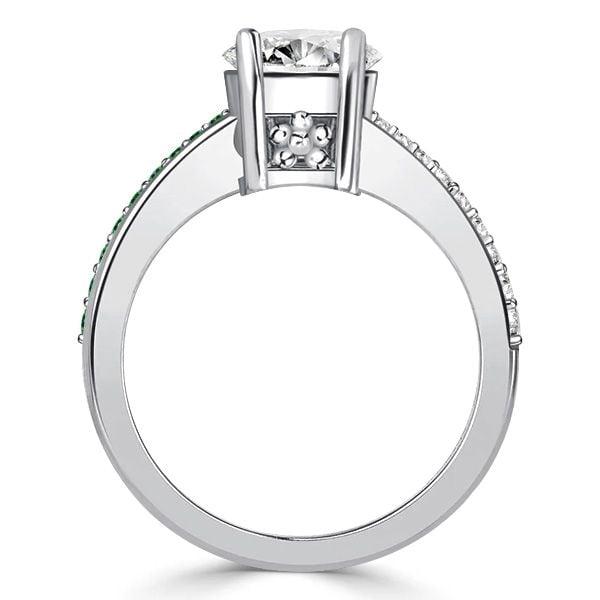 Bypass Pear Shaped Emerald and Sapphire Engagement Ring in Sterling Silver