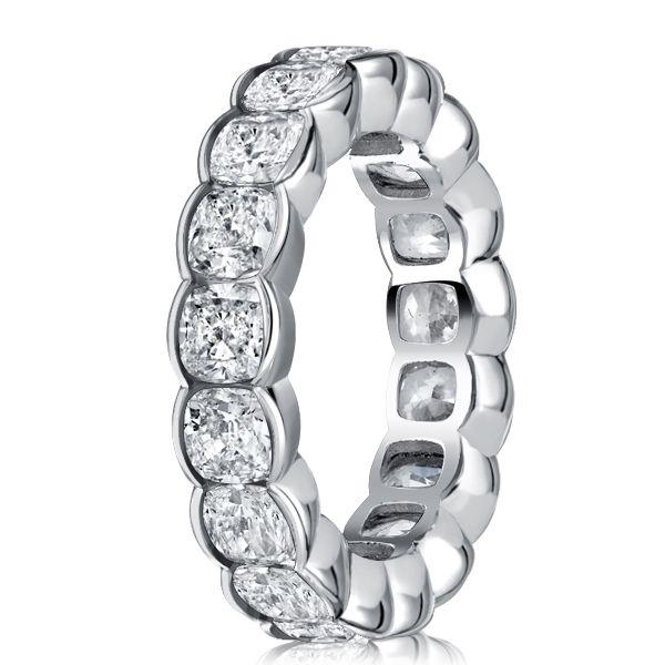 Cushion Cut Eternity Wedding Band - Bezel Set 925 Sterling Silver