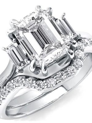 Sterling Silver Three Stone Solitaire Bridal Wedding Set 4.88 CTW