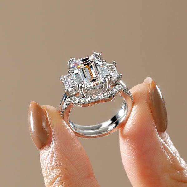 Sterling Silver Three Stone Solitaire Bridal Wedding Set 4.88 CTW