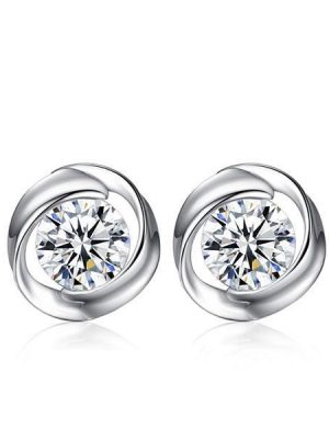 Sterling Silver Created White Sapphire Stud Earrings - 1.00 CT