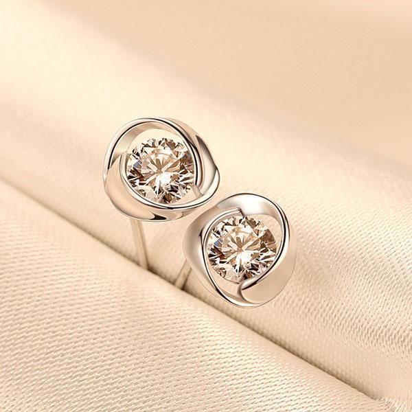 Sterling Silver Created White Sapphire Stud Earrings - 1.00 CT