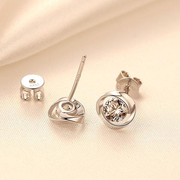 Sterling Silver Created White Sapphire Stud Earrings - 1.00 CT