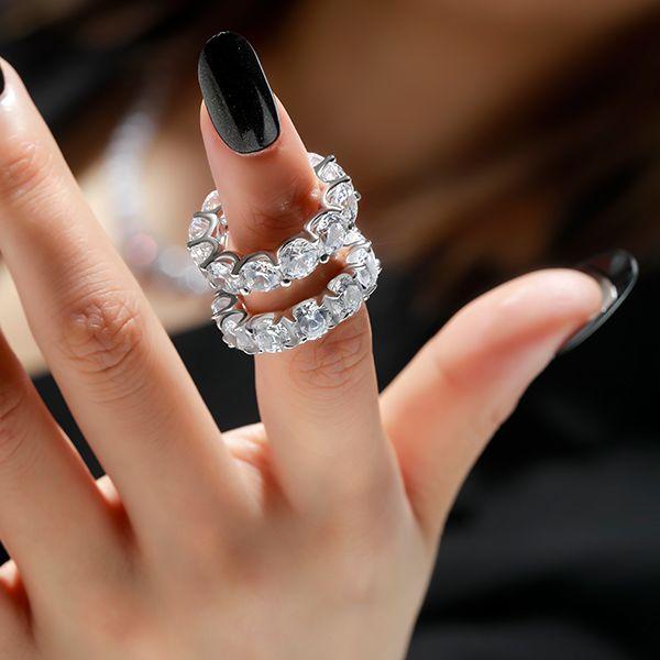 Sterling Silver Round Cut Eternity Stackable Ring Band Set
