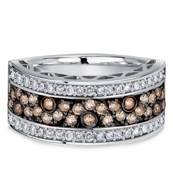 Champagne Round CZ Black & Silver Two-Tone Wedding Band - 0.96 ctw