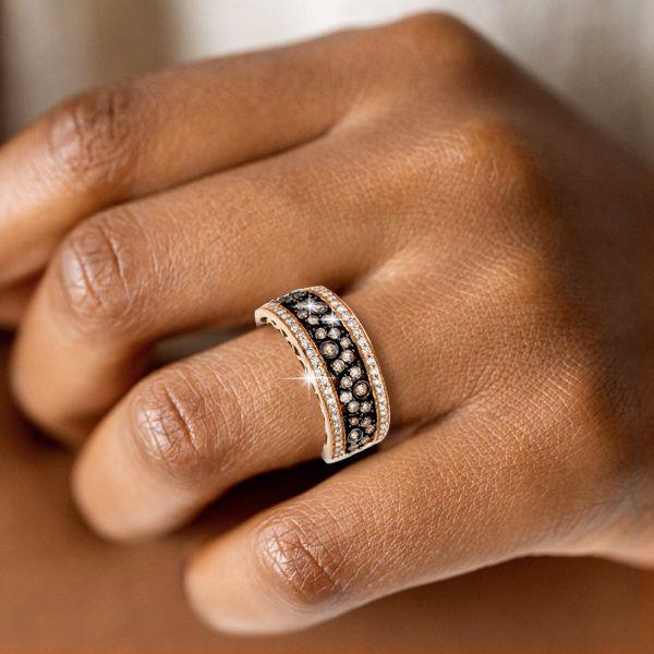 Champagne Round CZ Black & Silver Two-Tone Wedding Band - 0.96 ctw