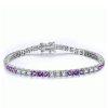 Amethyst & White Topaz Tennis Bracelet in Sterling Silver - Round Cut