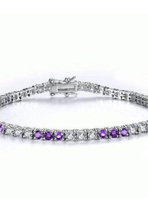 Amethyst & White Topaz Tennis Bracelet in Sterling Silver - Round Cut