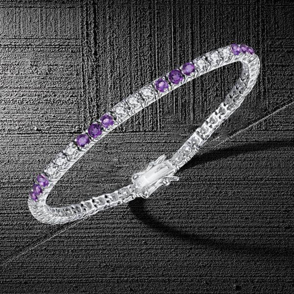 Amethyst & White Topaz Tennis Bracelet in Sterling Silver - Round Cut