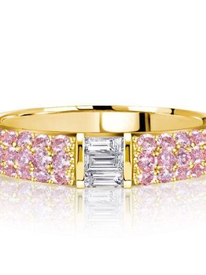 Pink Sapphire Stacked Baguette Half Eternity Wedding Band - Sterling Silver
