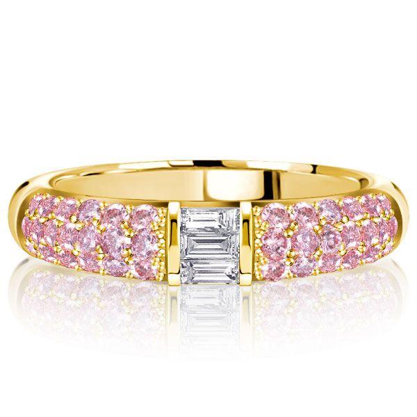 Pink Sapphire Stacked Baguette Half Eternity Wedding Band - Sterling Silver
