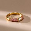 Pink Sapphire Stacked Baguette Half Eternity Wedding Band - Sterling Silver