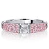 Pink Sapphire Stacked Baguette Half Eternity Wedding Band - Sterling Silver