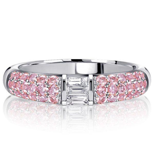 Pink Sapphire Stacked Baguette Half Eternity Wedding Band - Sterling Silver