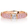 Pink Sapphire Stacked Baguette Half Eternity Wedding Band - Sterling Silver