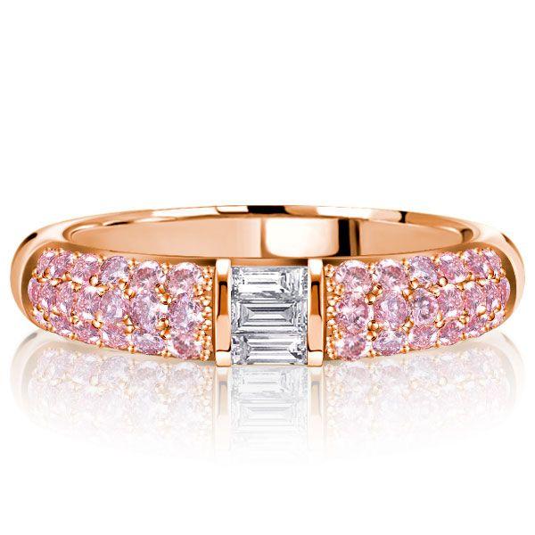 Pink Sapphire Stacked Baguette Half Eternity Wedding Band - Sterling Silver