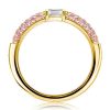 Pink Sapphire Stacked Baguette Half Eternity Wedding Band - Sterling Silver