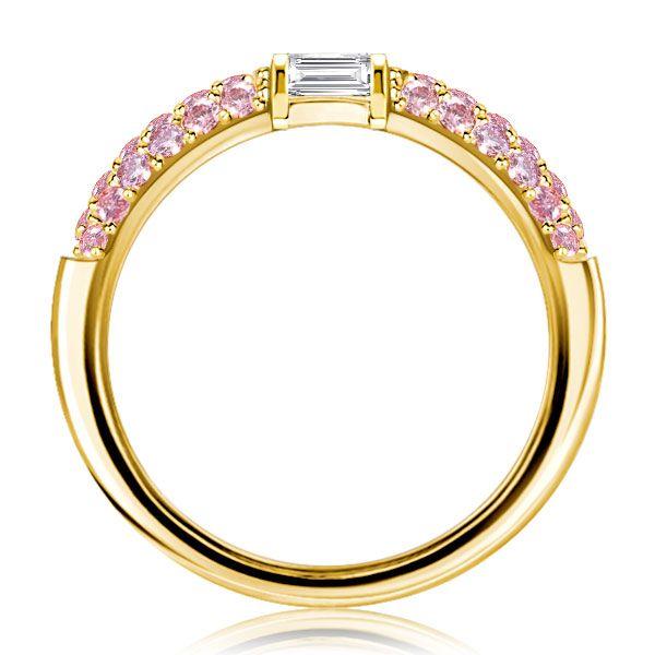 Pink Sapphire Stacked Baguette Half Eternity Wedding Band - Sterling Silver