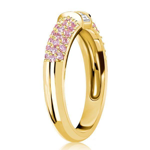 Pink Sapphire Stacked Baguette Half Eternity Wedding Band - Sterling Silver