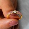 Pink Sapphire Stacked Baguette Half Eternity Wedding Band - Sterling Silver