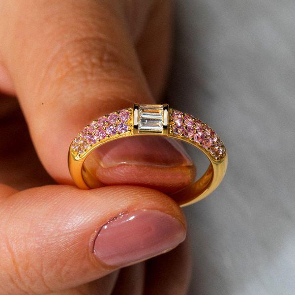 Pink Sapphire Stacked Baguette Half Eternity Wedding Band - Sterling Silver