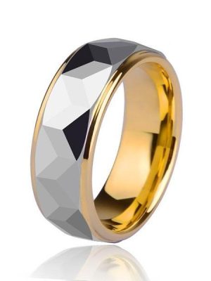 Titanium Steel Carved Wedding Band for Men - Yellow Gold Plated