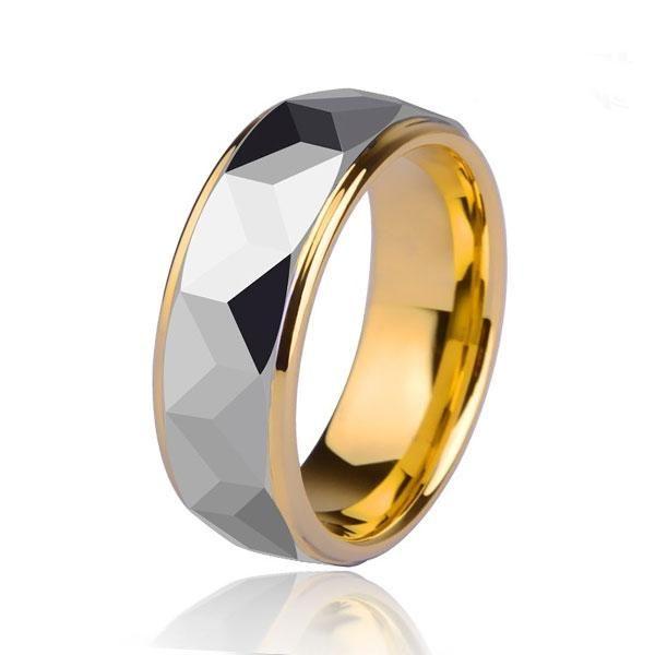 Titanium Steel Carved Wedding Band for Men - Yellow Gold Plated