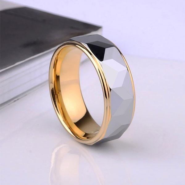 Titanium Steel Carved Wedding Band for Men - Yellow Gold Plated