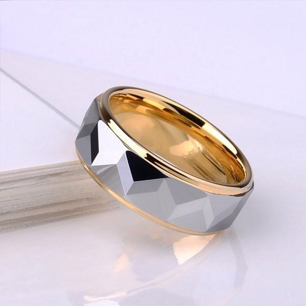 Titanium Steel Carved Wedding Band for Men - Yellow Gold Plated