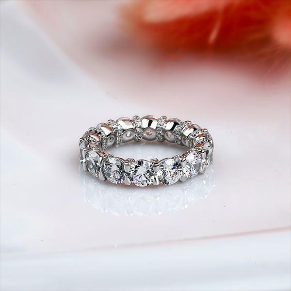 Sterling Silver Eternity Wedding Band for Women - Round Created White Sapphires