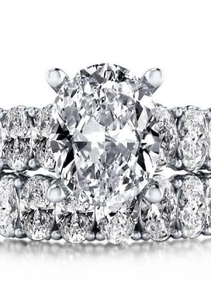 Oval White Sapphire Sterling Silver Bridal Ring Set - 16 CTW