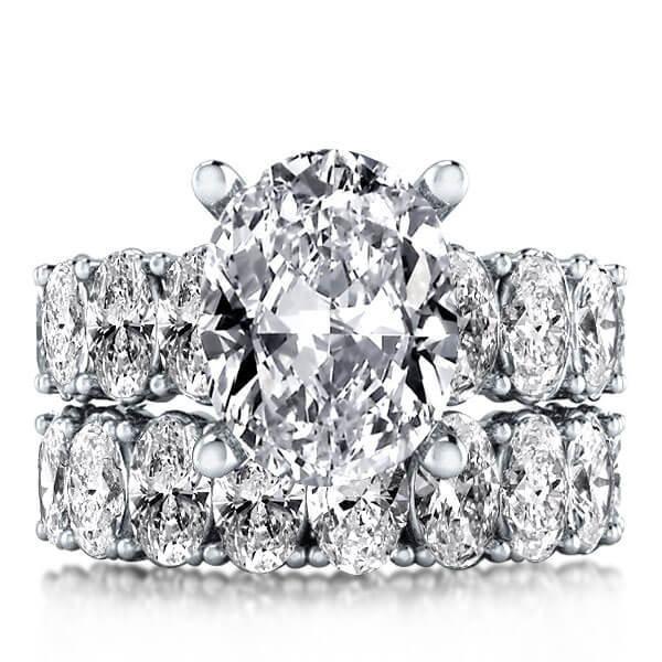 Oval White Sapphire Sterling Silver Bridal Ring Set - 16 CTW