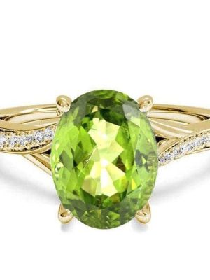 18K Gold Plated Sterling Silver Bypass Peridot Engagement Ring (3.85 CTW)