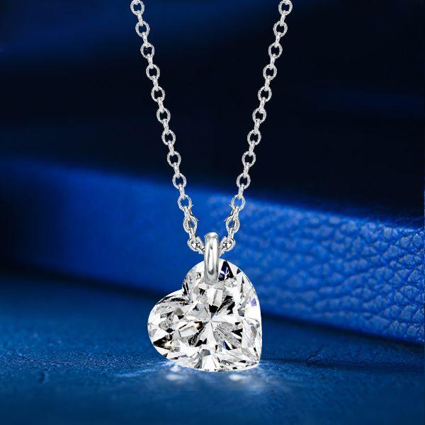 White Sapphire Heart Necklace - Sterling Silver - Choice of Chain Length & Plating
