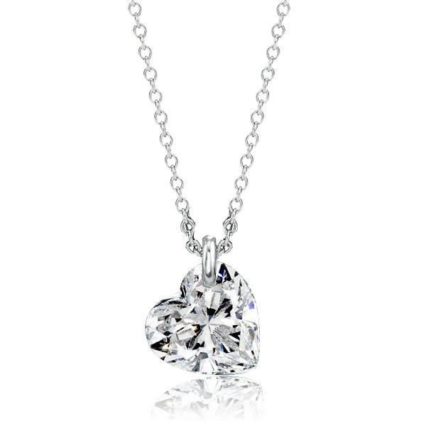 White Sapphire Heart Necklace - Sterling Silver - Choice of Chain Length & Plating