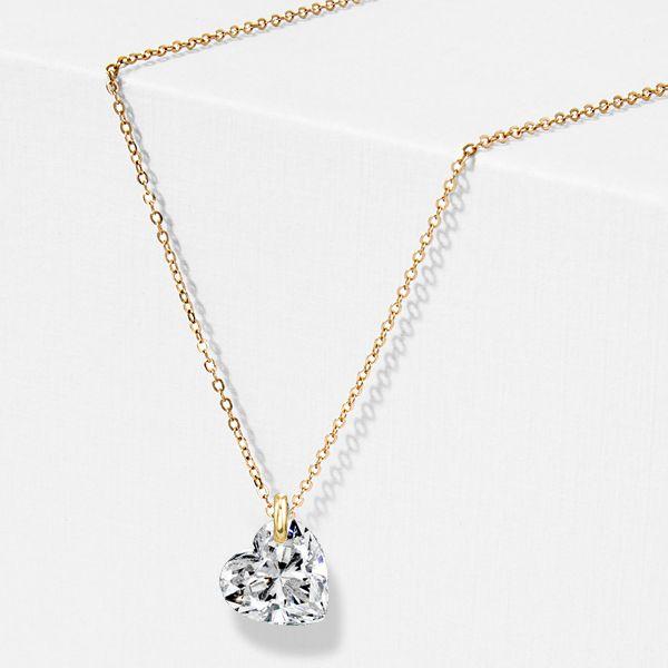 White Sapphire Heart Necklace - Sterling Silver - Choice of Chain Length & Plating