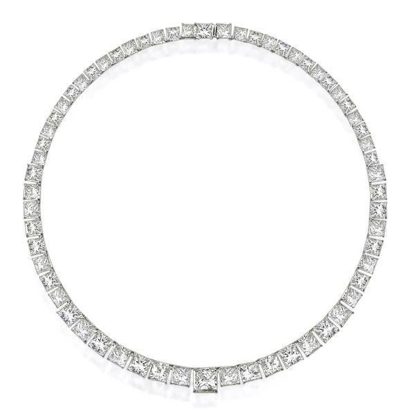 Princess Cut Tennis Necklace - 925 Sterling Silver, Rhodium Plated