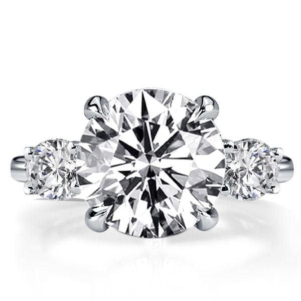 Three Stone Created White Sapphire Engagement Ring in Rhodium Plated Sterling Silver