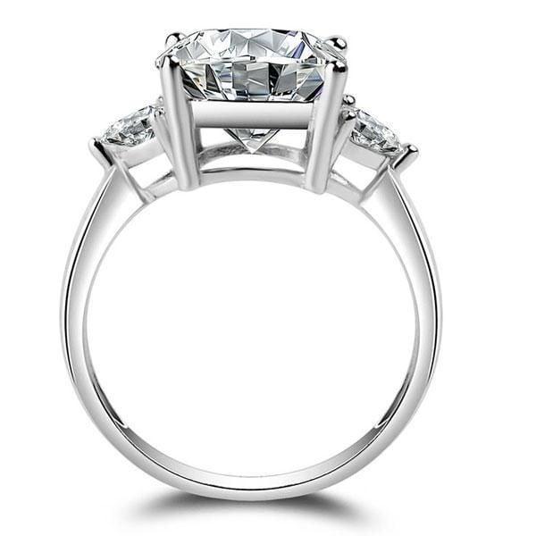 Three Stone Created White Sapphire Engagement Ring in Rhodium Plated Sterling Silver