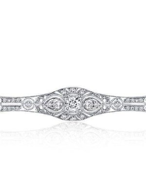 Antique Art Deco White Sapphire Bar Brooch in Rhodium Plated 925 Sterling Silver