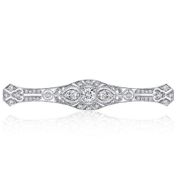 Antique Art Deco White Sapphire Bar Brooch in Rhodium Plated 925 Sterling Silver