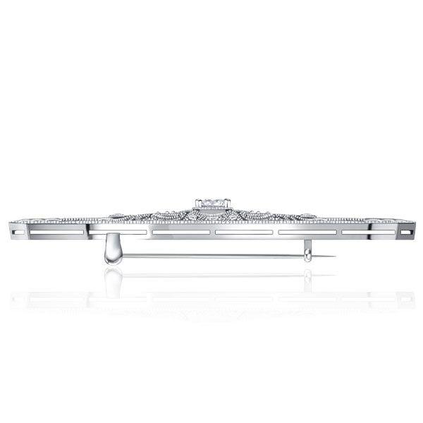 Antique Art Deco White Sapphire Bar Brooch in Rhodium Plated 925 Sterling Silver