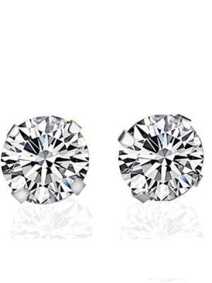 White Sapphire Stud Earrings in Sterling Silver - Classic 8mm Round