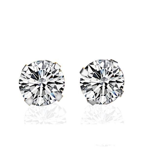 White Sapphire Stud Earrings in Sterling Silver - Classic 8mm Round